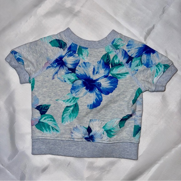 Baby Gap 6-12 mos Girl S/S Gray Blue‎ Pink Big Flowers Fleece/Top/Shirt - Picture 2 of 6